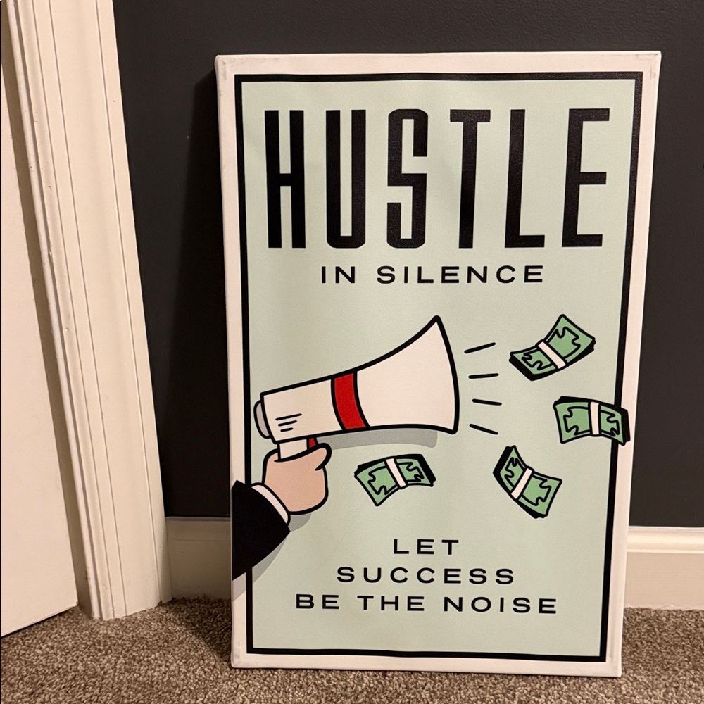 Inspirational Wall Art - Hustle in Silence with Green Accents (18*12 Inches)